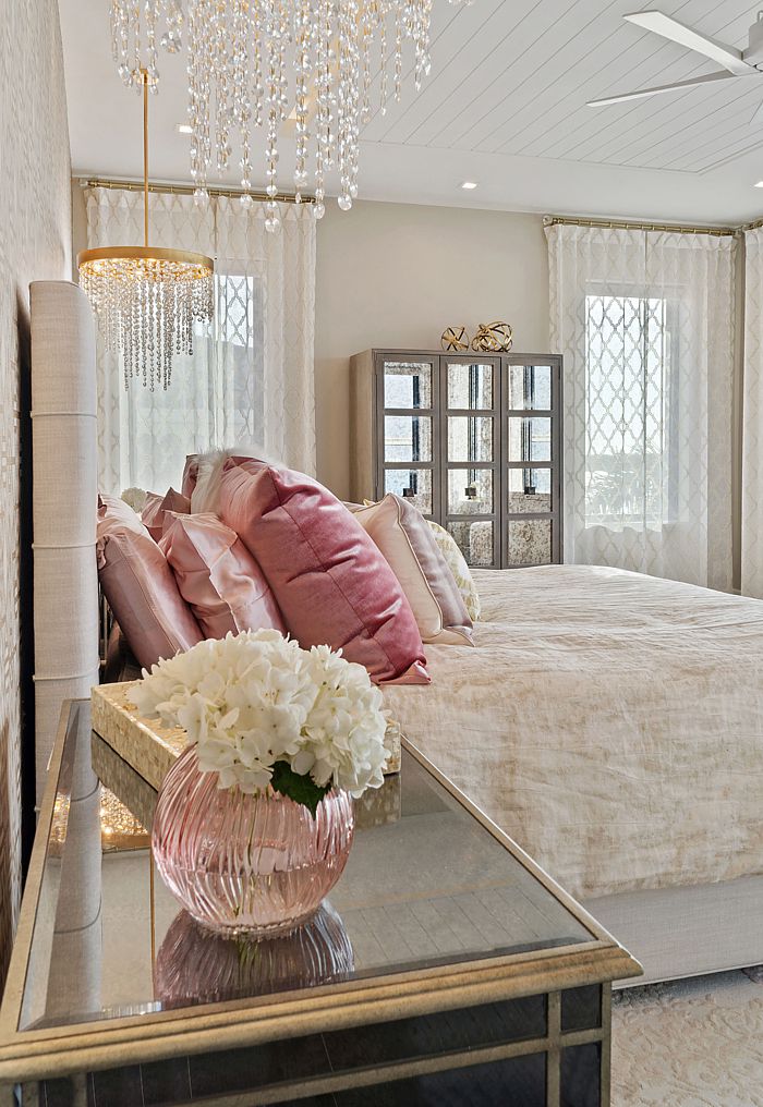 A feminine master suite by Suzanne Christie at Decorating Den Interiors.