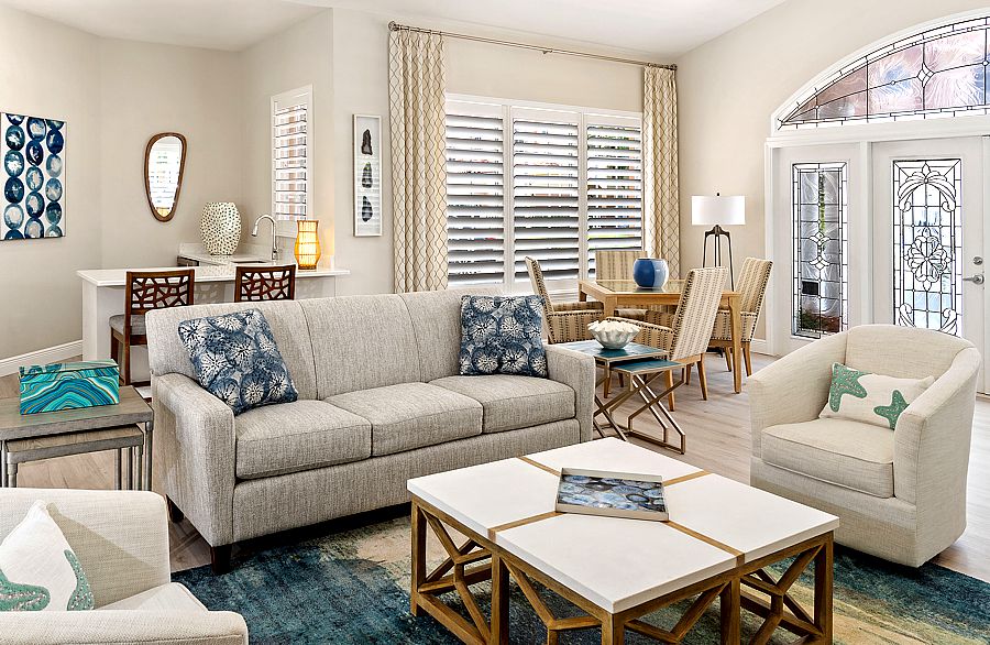 Tampa Bay area interior designer Suzanne Christie from Decorating Den Interiors renovated a dreary clubhouse making it light and airy as befits the coastal setting.